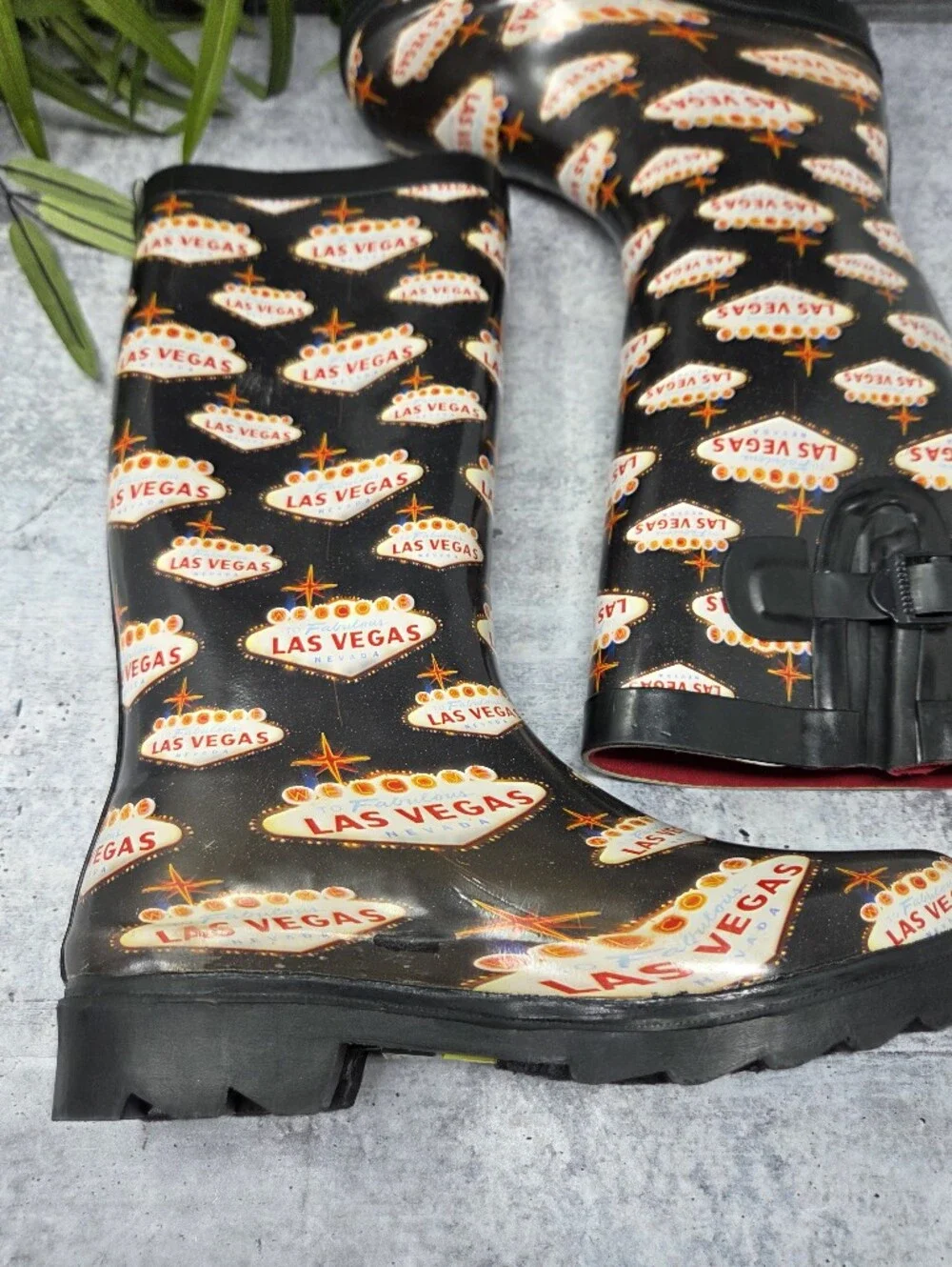 Capelli Las Vegas Graphic Print Rain Boots Size 6 Playful Retro Kitsch Tourist